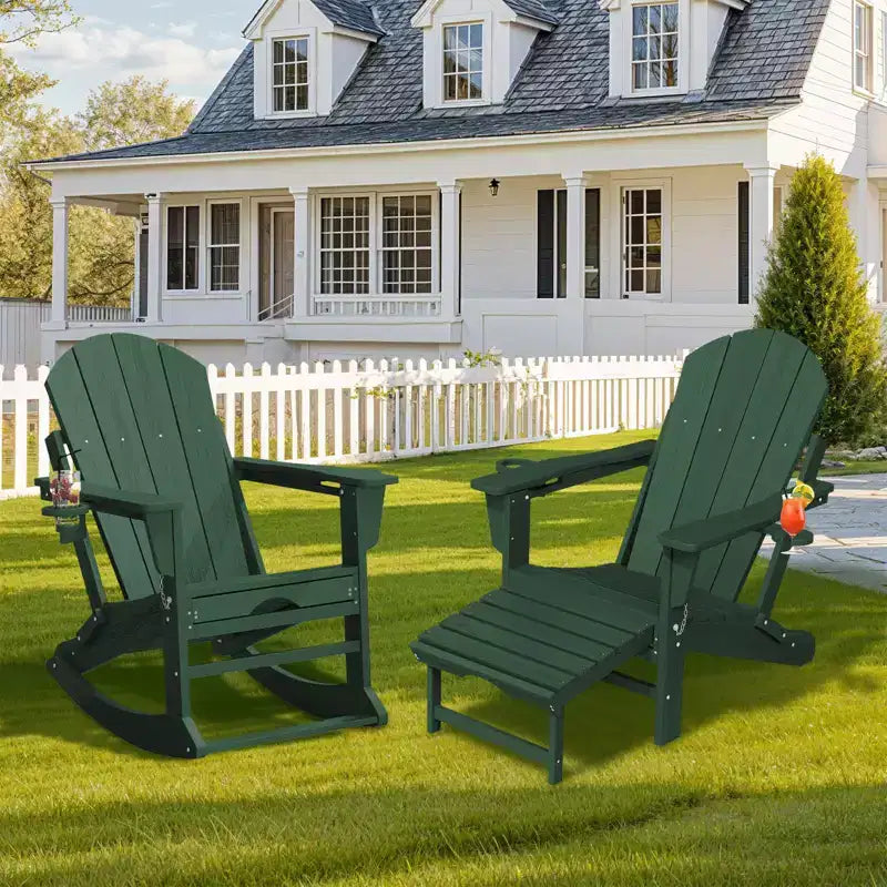 Sedia a Dondolo Adirondack con Poggiapiedi Retraibile e Portabicchieri, Sedia Pieghevole Adirondack in HDPE per Tutte le Condizioni Atmosferiche, Sedia da Pozzo del Fuoco per Verande, Patii