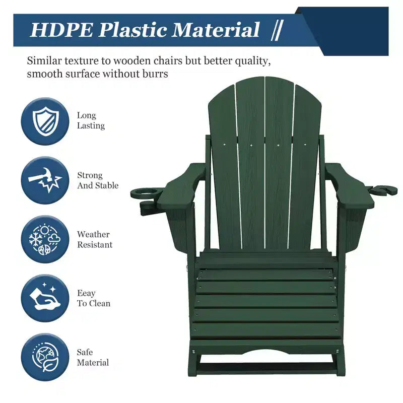 Sedia a Dondolo Adirondack con Poggiapiedi Retraibile e Portabicchieri, Sedia Pieghevole Adirondack in HDPE per Tutte le Condizioni Atmosferiche, Sedia da Pozzo del Fuoco per Verande, Patii