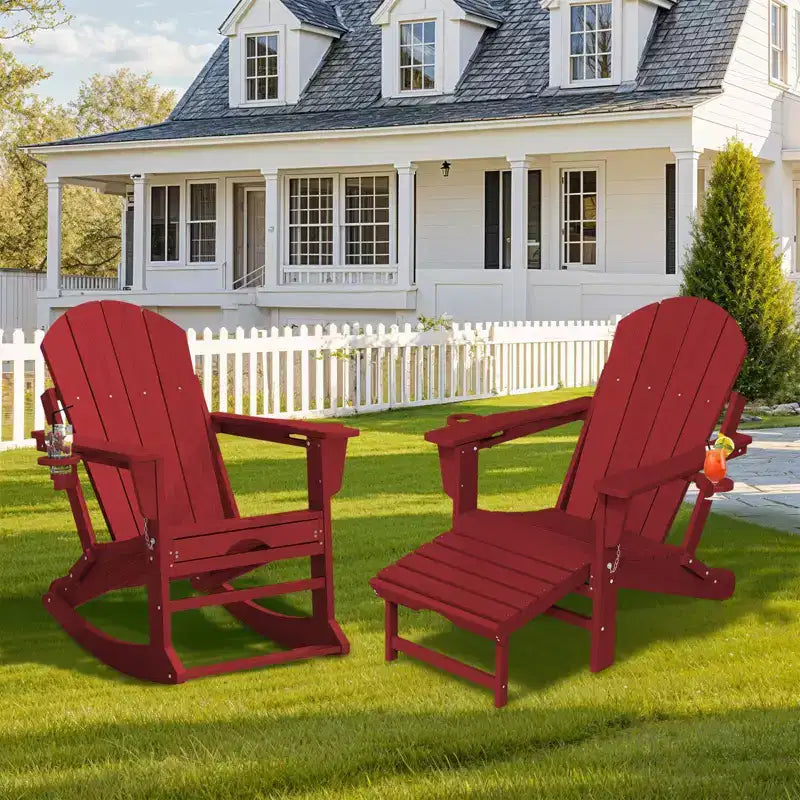 Sedia a Dondolo Adirondack con Poggiapiedi Retraibile e Portabicchieri, Sedia Pieghevole Adirondack in HDPE per Tutte le Condizioni Atmosferiche, Sedia da Pozzo del Fuoco per Verande, Patii
