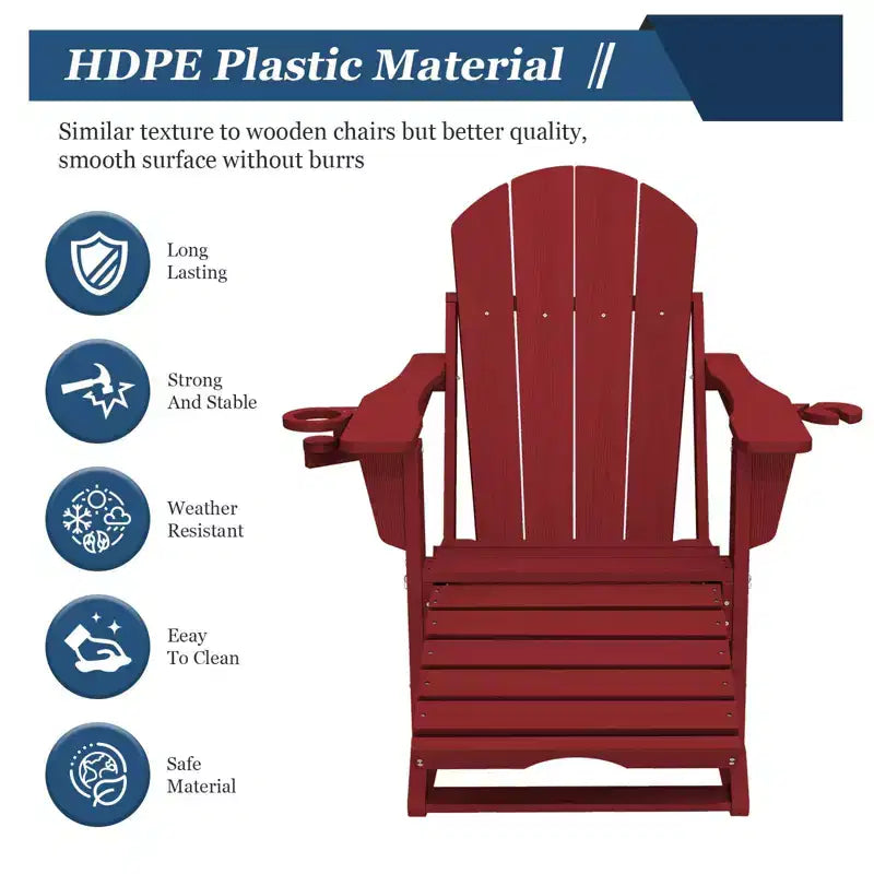 Sedia a Dondolo Adirondack con Poggiapiedi Retraibile e Portabicchieri, Sedia Pieghevole Adirondack in HDPE per Tutte le Condizioni Atmosferiche, Sedia da Pozzo del Fuoco per Verande, Patii