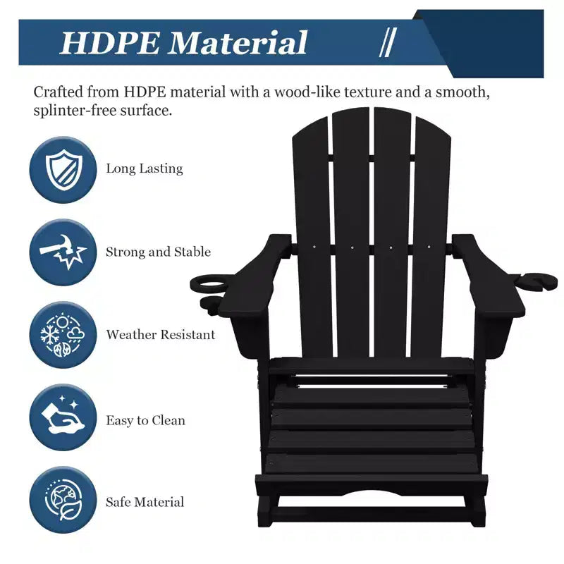 Sedia a Dondolo Adirondack con Poggiapiedi Retraibile e Portabicchieri, Sedia Pieghevole Adirondack in HDPE per Tutte le Condizioni Atmosferiche, Sedia da Pozzo del Fuoco per Verande, Patii