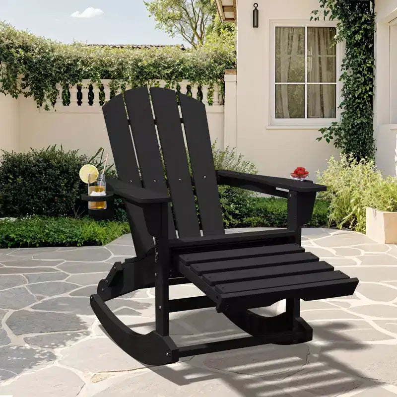 Sedia a Dondolo Adirondack con Poggiapiedi Retraibile e Portabicchieri, Sedia Pieghevole Adirondack in HDPE per Tutte le Condizioni Atmosferiche, Sedia da Pozzo del Fuoco per Verande, Patii