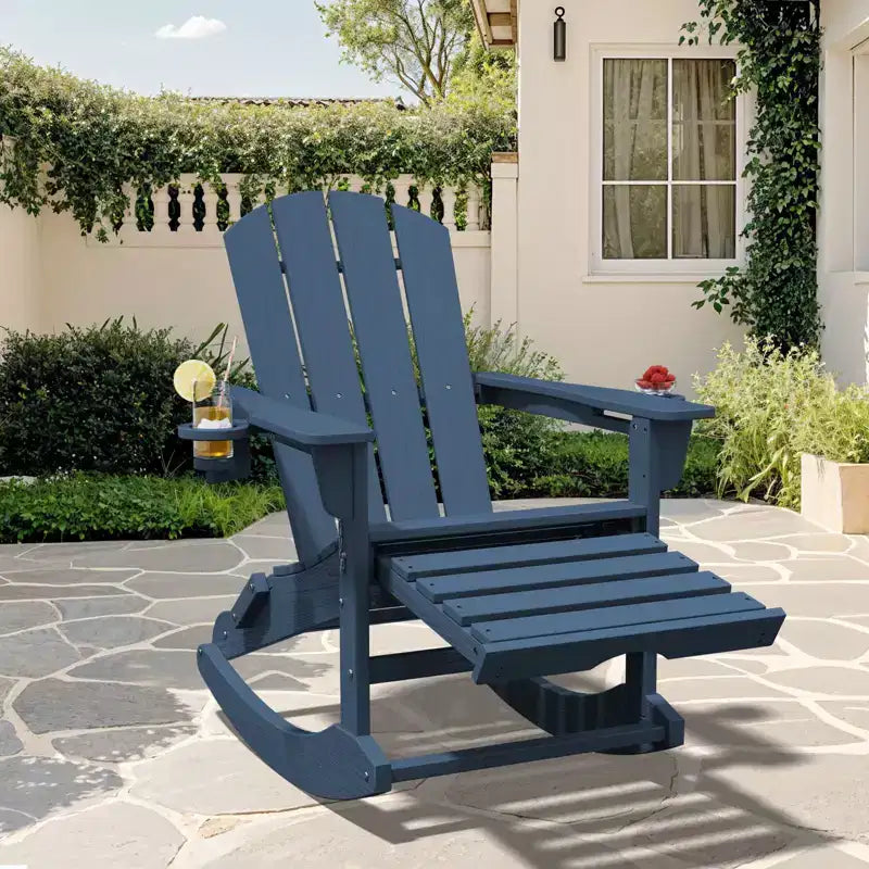 Sedia a Dondolo Adirondack con Poggiapiedi Retraibile e Portabicchieri, Sedia Pieghevole Adirondack in HDPE per Tutte le Condizioni Atmosferiche, Sedia da Pozzo del Fuoco per Verande, Patii
