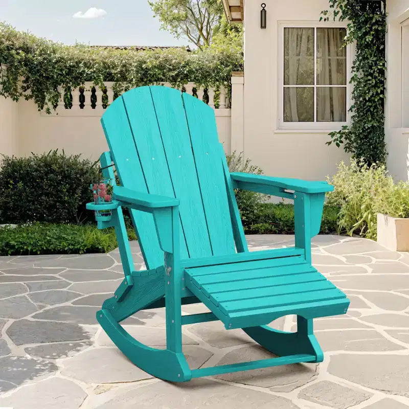 Sedia a Dondolo Adirondack con Poggiapiedi Retraibile e Portabicchieri, Sedia Pieghevole Adirondack in HDPE per Tutte le Condizioni Atmosferiche, Sedia da Pozzo del Fuoco per Verande, Patii
