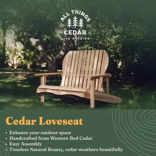 All Things Cedar Sedia da giardino artigianale a due posti Adirondack in legno, comoda seduta per esterni per terrazze e patii, finitura naturale