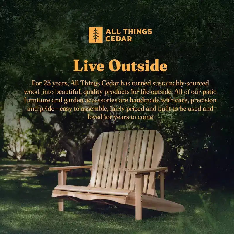 All Things Cedar Sedia da giardino artigianale a due posti Adirondack in legno, comoda seduta per esterni per terrazze e patii, finitura naturale