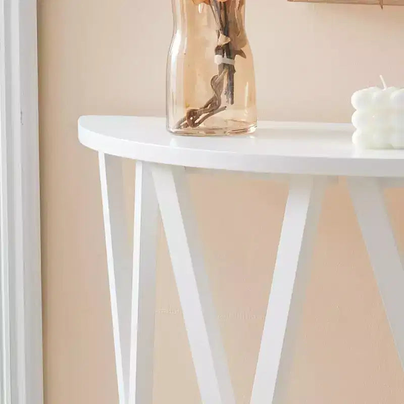 Consolle in legno a mezza luna Vienna per ingresso, tavolo da divano d'accento con design a X per soggiorno, corridoio, atrio, ingresso