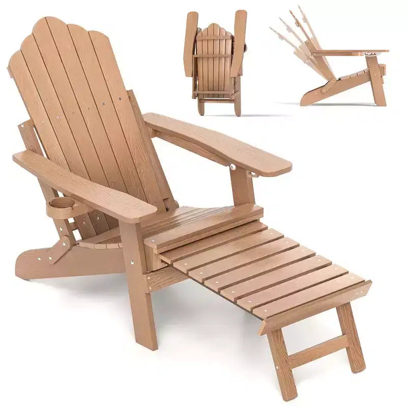 Sedia a sdraio Costway da patio Adirondack, per tutte le stagioni, in HIPS, con poggiapiedi a scomparsa, nera/marrone/grigia/blu navy