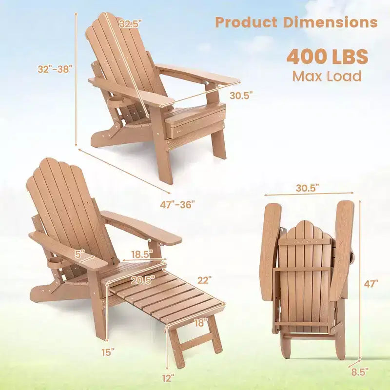 Sedia a sdraio Costway da patio Adirondack, per tutte le stagioni, in HIPS, con poggiapiedi a scomparsa, nera/marrone/grigia/blu navy