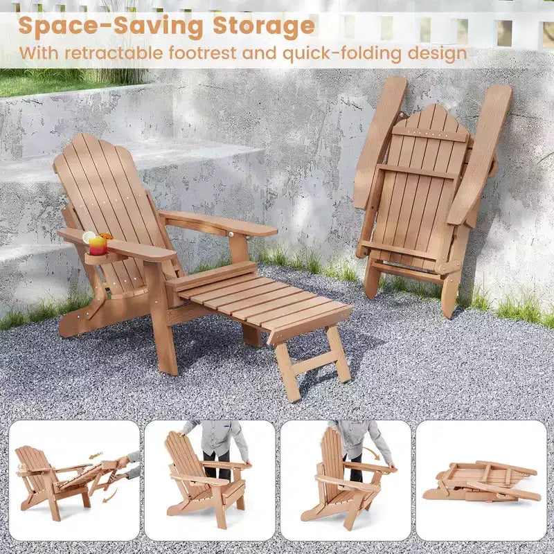 Sedia a sdraio Costway da patio Adirondack, per tutte le stagioni, in HIPS, con poggiapiedi a scomparsa, nera/marrone/grigia/blu navy