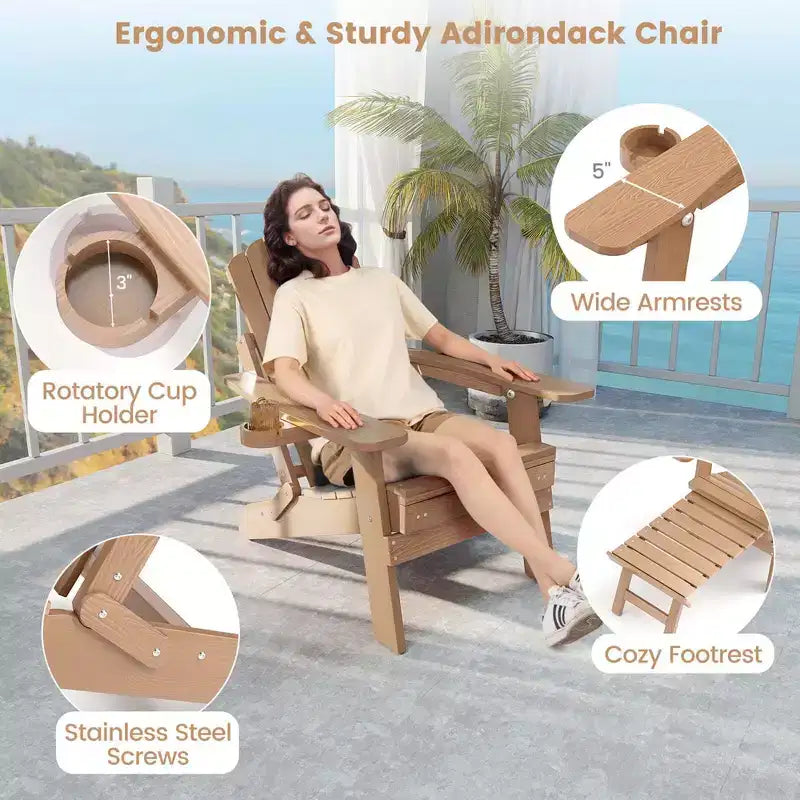 Sedia a sdraio Costway da patio Adirondack, per tutte le stagioni, in HIPS, con poggiapiedi a scomparsa, nera/marrone/grigia/blu navy