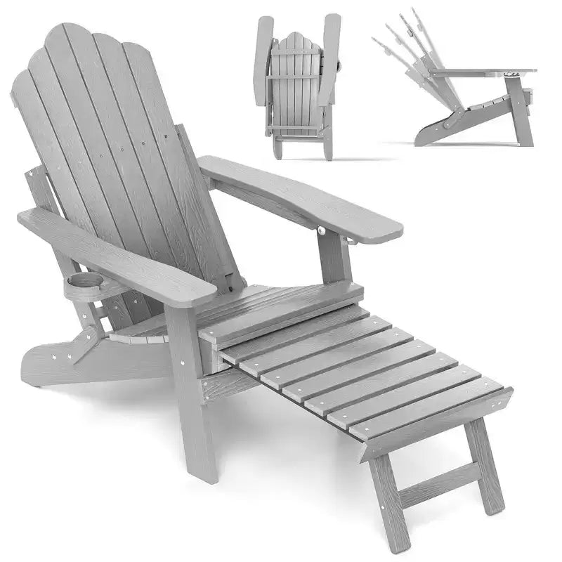 Sedia a sdraio Costway da patio Adirondack, per tutte le stagioni, in HIPS, con poggiapiedi a scomparsa, nera/marrone/grigia/blu navy