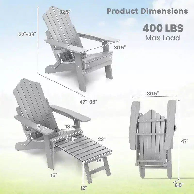 Sedia a sdraio Costway da patio Adirondack, per tutte le stagioni, in HIPS, con poggiapiedi a scomparsa, nera/marrone/grigia/blu navy