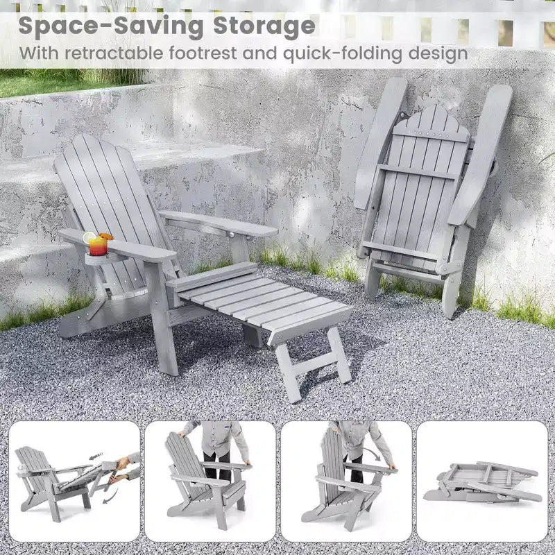 Sedia a sdraio Costway da patio Adirondack, per tutte le stagioni, in HIPS, con poggiapiedi a scomparsa, nera/marrone/grigia/blu navy