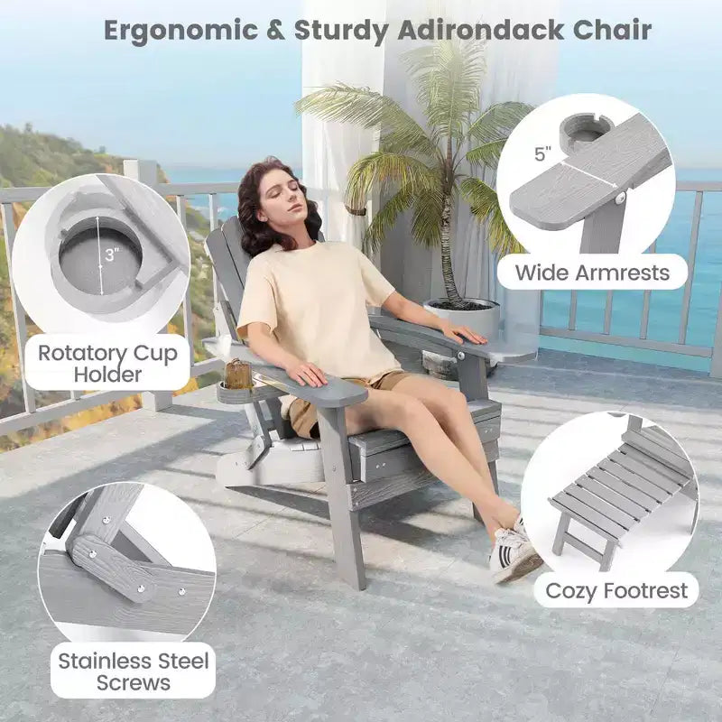 Sedia a sdraio Costway da patio Adirondack, per tutte le stagioni, in HIPS, con poggiapiedi a scomparsa, nera/marrone/grigia/blu navy