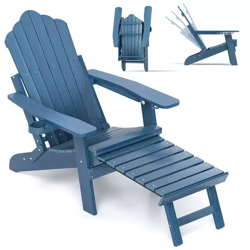 Sedia a sdraio Costway da patio Adirondack, per tutte le stagioni, in HIPS, con poggiapiedi a scomparsa, nera/marrone/grigia/blu navy