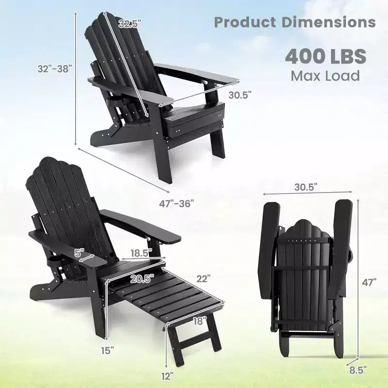 Sedia a sdraio Costway da patio Adirondack, per tutte le stagioni, in HIPS, con poggiapiedi a scomparsa, nera/marrone/grigia/blu navy