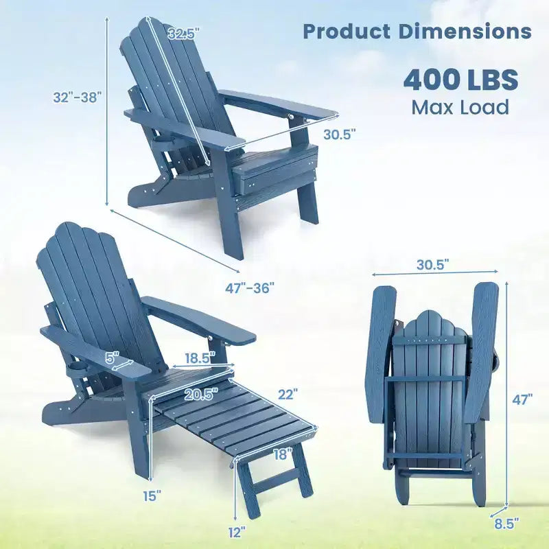 Sedia a sdraio Costway da patio Adirondack, per tutte le stagioni, in HIPS, con poggiapiedi a scomparsa, nera/marrone/grigia/blu navy
