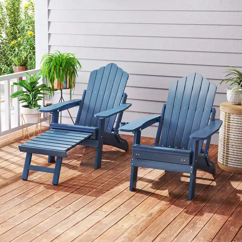 Sedia a sdraio Costway da patio Adirondack, per tutte le stagioni, in HIPS, con poggiapiedi a scomparsa, nera/marrone/grigia/blu navy