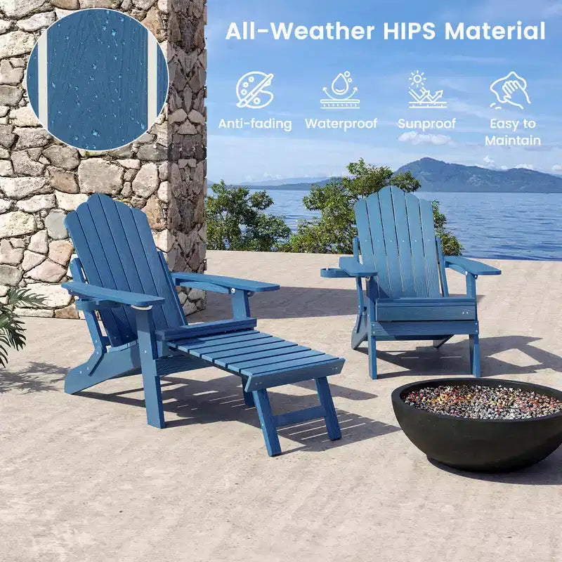 Sedia a sdraio Costway da patio Adirondack, per tutte le stagioni, in HIPS, con poggiapiedi a scomparsa, nera/marrone/grigia/blu navy