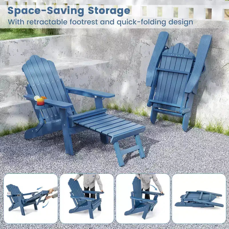 Sedia a sdraio Costway da patio Adirondack, per tutte le stagioni, in HIPS, con poggiapiedi a scomparsa, nera/marrone/grigia/blu navy