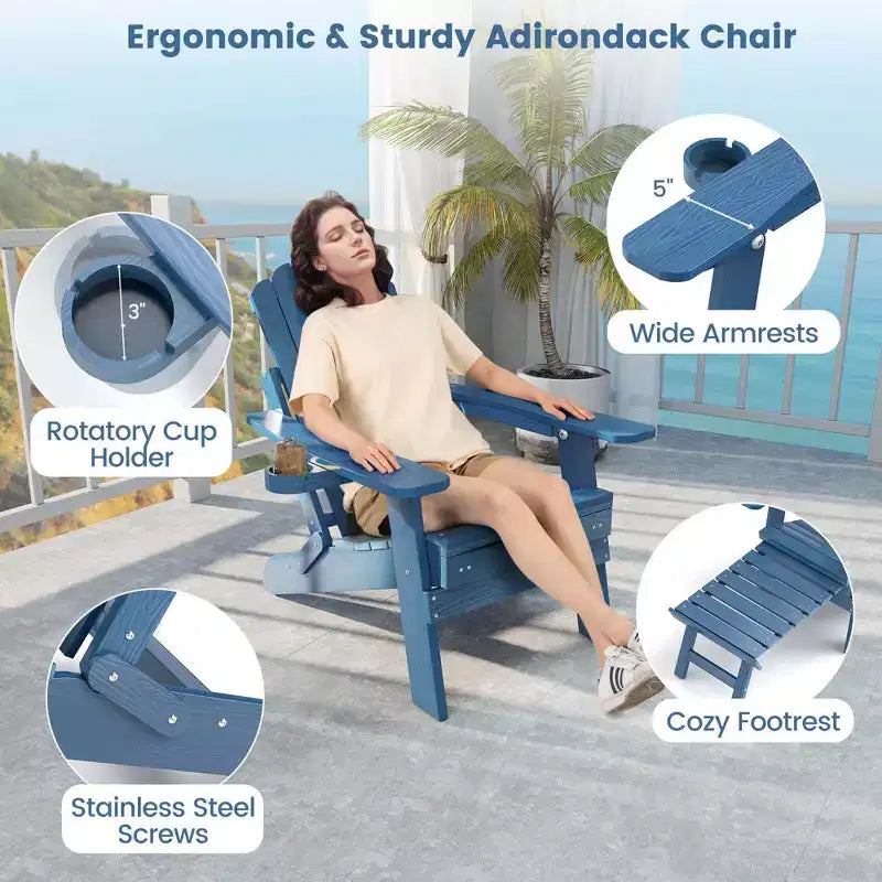 Sedia a sdraio Costway da patio Adirondack, per tutte le stagioni, in HIPS, con poggiapiedi a scomparsa, nera/marrone/grigia/blu navy