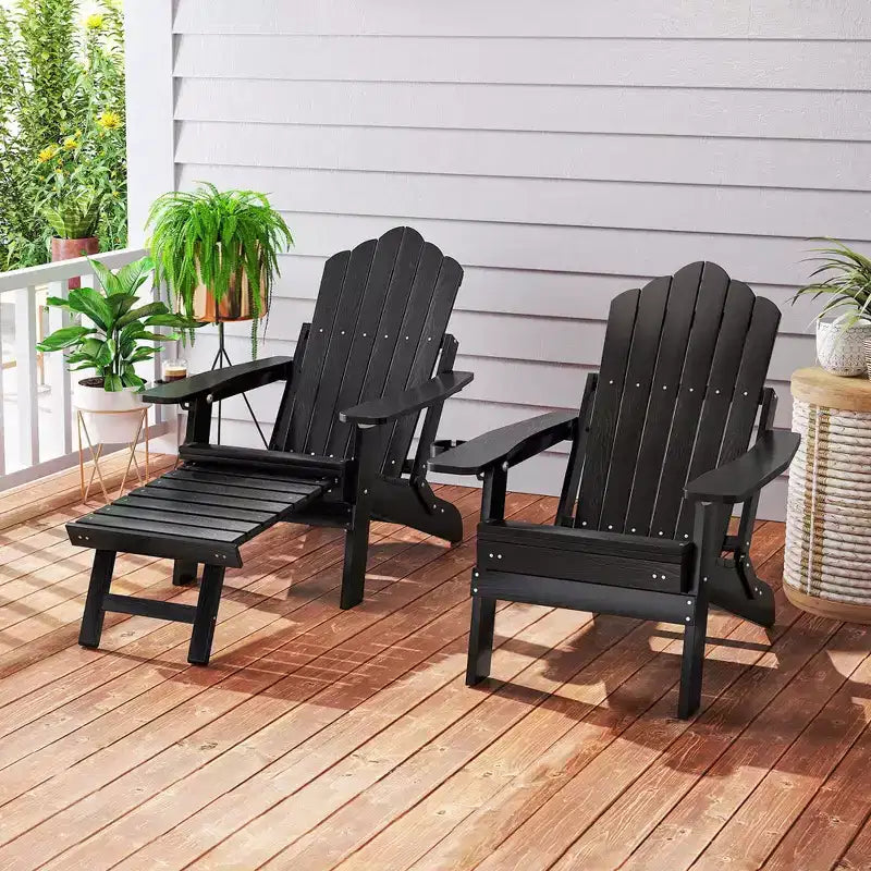 Sedia a sdraio Costway da patio Adirondack, per tutte le stagioni, in HIPS, con poggiapiedi a scomparsa, nera/marrone/grigia/blu navy
