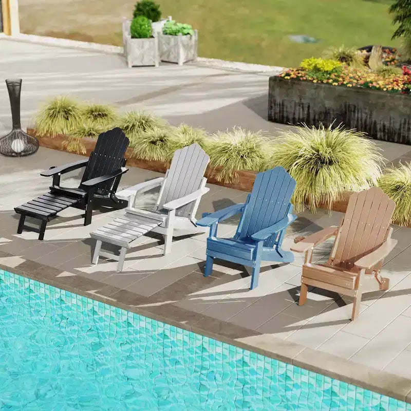 Sedia a sdraio Costway da patio Adirondack, per tutte le stagioni, in HIPS, con poggiapiedi a scomparsa, nera/marrone/grigia/blu navy