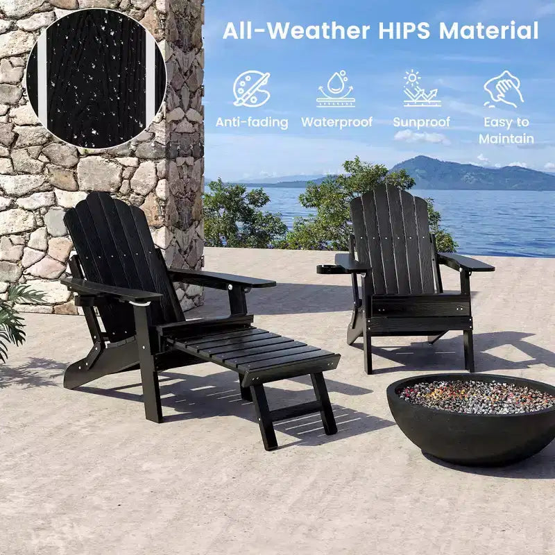 Sedia a sdraio Costway da patio Adirondack, per tutte le stagioni, in HIPS, con poggiapiedi a scomparsa, nera/marrone/grigia/blu navy