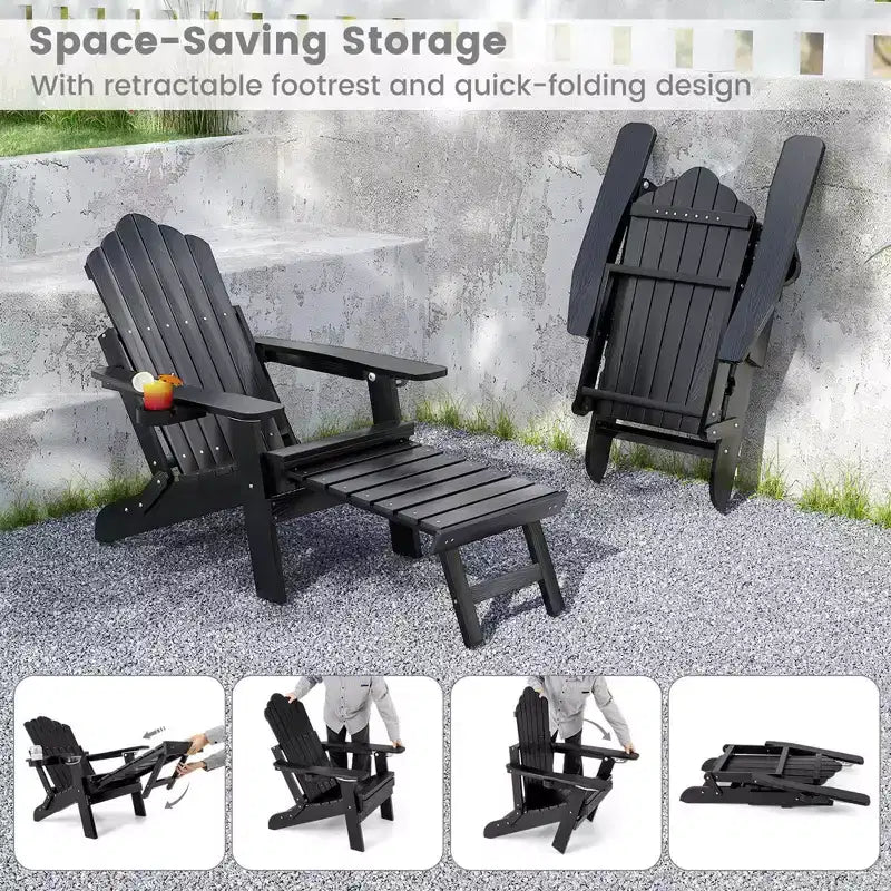 Sedia a sdraio Costway da patio Adirondack, per tutte le stagioni, in HIPS, con poggiapiedi a scomparsa, nera/marrone/grigia/blu navy