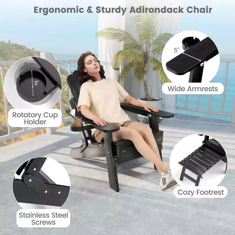 Sedia a sdraio Costway da patio Adirondack, per tutte le stagioni, in HIPS, con poggiapiedi a scomparsa, nera/marrone/grigia/blu navy