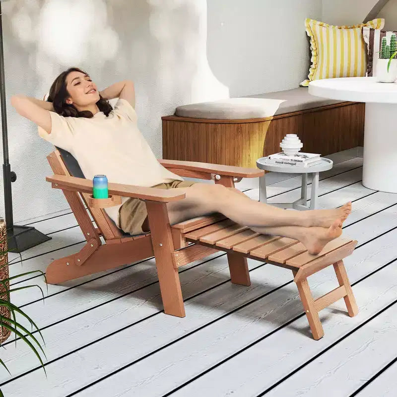Chaise Adirondack Costway pour terrasse, en HIPS résistant aux intempéries, avec repose-pieds rétractable, Noir/Marron/Gris/Bleu marine