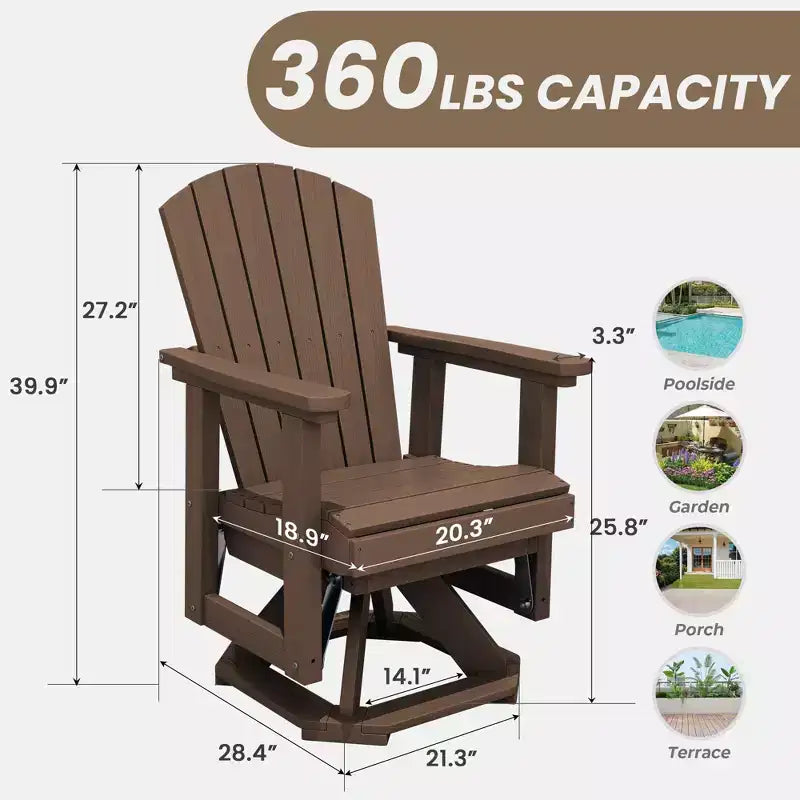 Sedia a dondolo girevole HYLEORY Adirondack, sedia a dondolo in resina HDPE