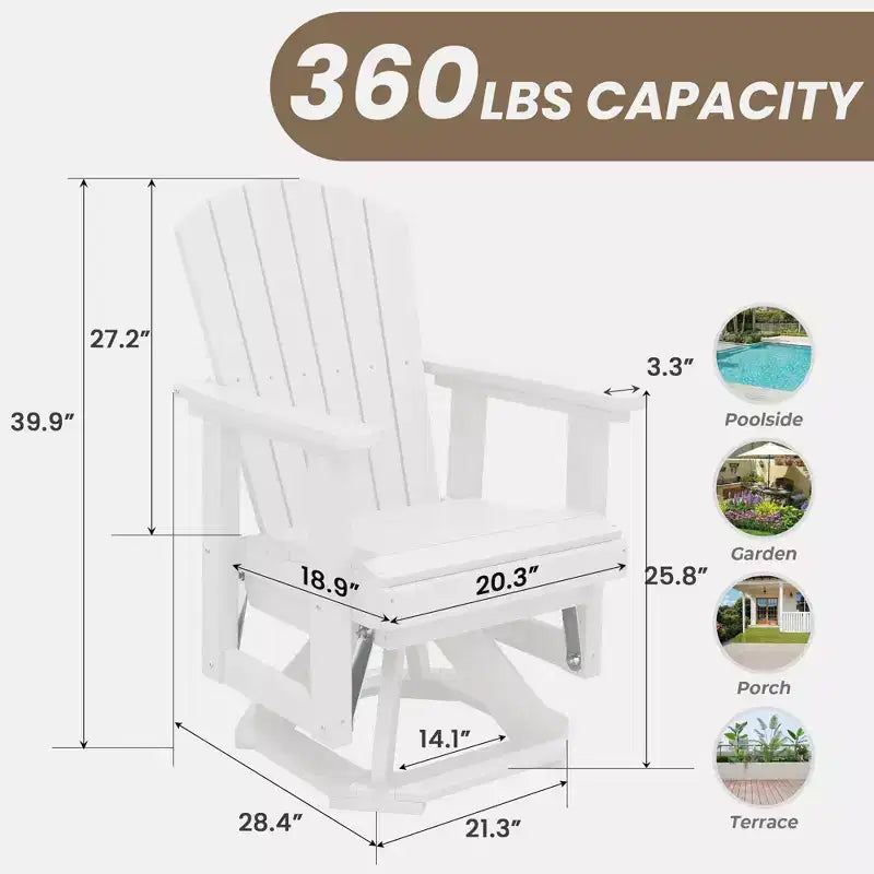 Sedia a dondolo girevole HYLEORY Adirondack, sedia a dondolo in resina HDPE