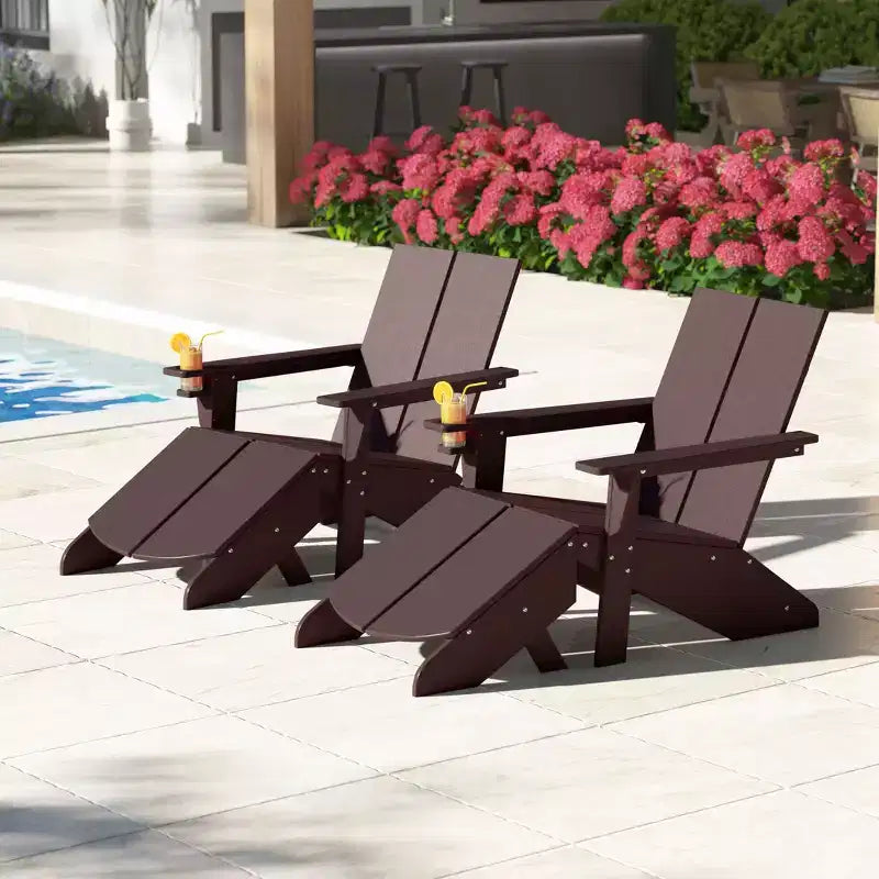 WestinTrends Riviera Set da 4 Pezzi per Esterno in HDPE con Sedie Adirondack Moderne, Poggiapiedi Pieghevoli da Patio e Portabicchieri