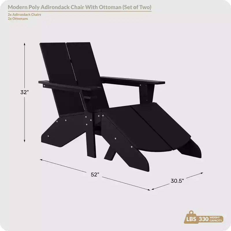 WestinTrends Riviera Set da 4 Pezzi per Esterno in HDPE con Sedie Adirondack Moderne, Poggiapiedi Pieghevoli da Patio e Portabicchieri