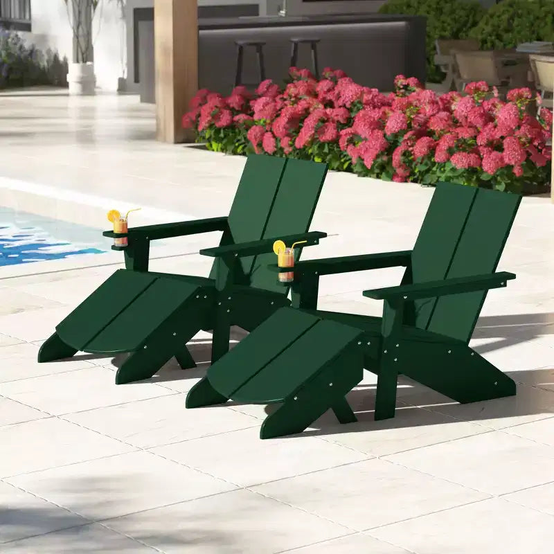 WestinTrends Riviera Set da 4 Pezzi per Esterno in HDPE con Sedie Adirondack Moderne, Poggiapiedi Pieghevoli da Patio e Portabicchieri