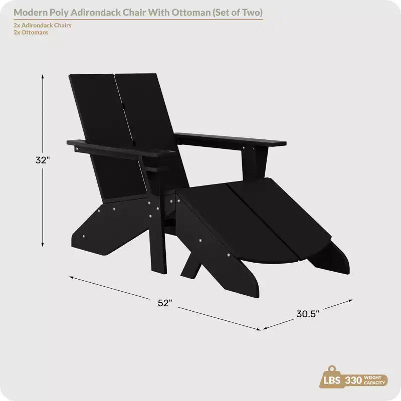 WestinTrends Riviera Set da 4 Pezzi per Esterno in HDPE con Sedie Adirondack Moderne, Poggiapiedi Pieghevoli da Patio e Portabicchieri