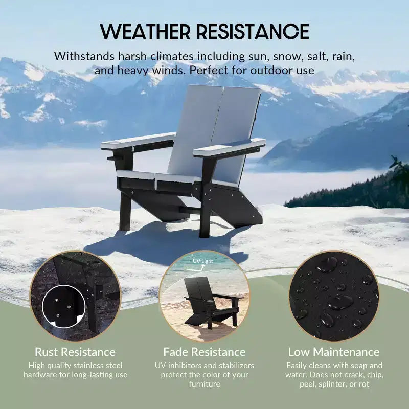 WestinTrends Riviera Set da 4 Pezzi per Esterno in HDPE con Sedie Adirondack Moderne, Poggiapiedi Pieghevoli da Patio e Portabicchieri