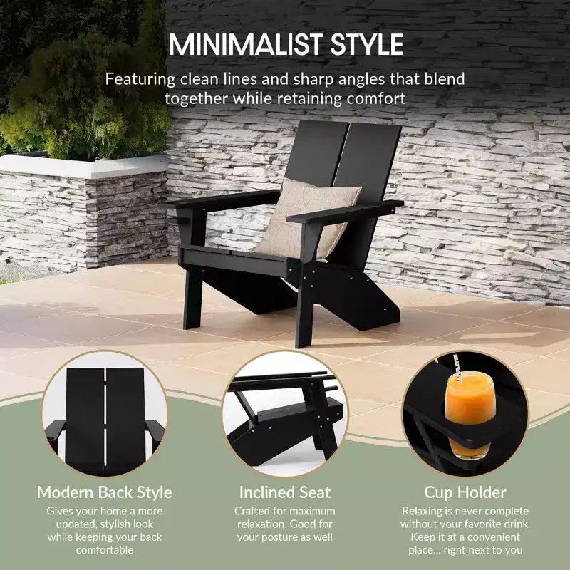 WestinTrends Riviera Set da 4 Pezzi per Esterno in HDPE con Sedie Adirondack Moderne, Poggiapiedi Pieghevoli da Patio e Portabicchieri