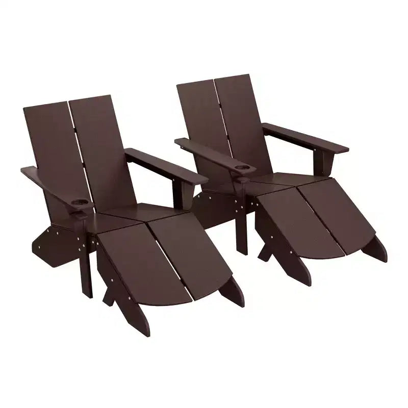 WestinTrends Riviera Set da 4 Pezzi per Esterno in HDPE con Sedie Adirondack Moderne, Poggiapiedi Pieghevoli da Patio e Portabicchieri