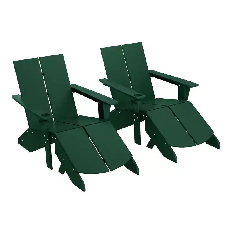 WestinTrends Riviera Set da 4 Pezzi per Esterno in HDPE con Sedie Adirondack Moderne, Poggiapiedi Pieghevoli da Patio e Portabicchieri