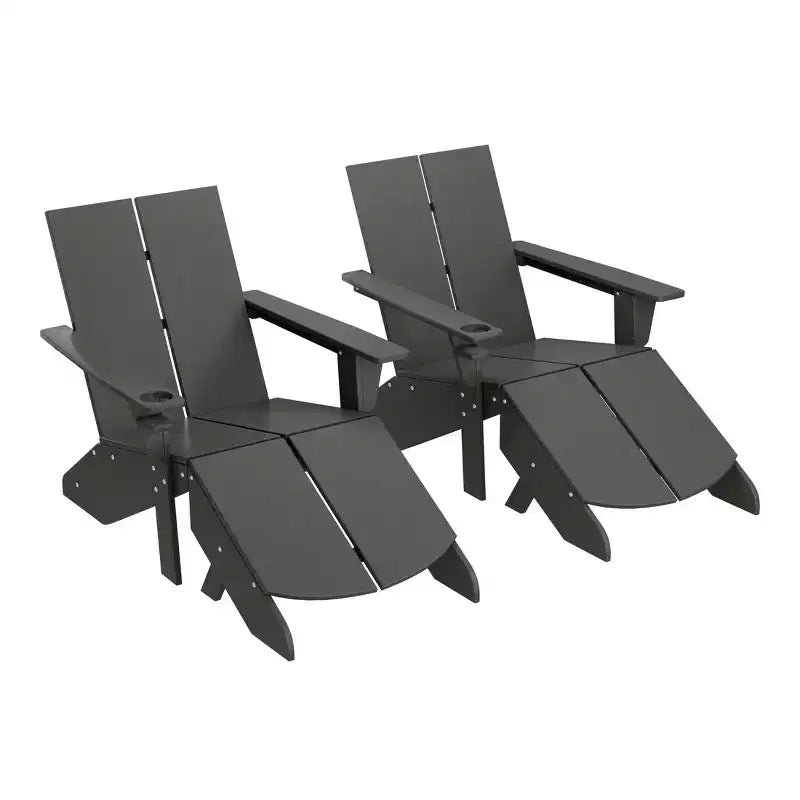 WestinTrends Riviera Set da 4 Pezzi per Esterno in HDPE con Sedie Adirondack Moderne, Poggiapiedi Pieghevoli da Patio e Portabicchieri