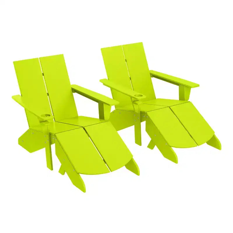 WestinTrends Riviera Set da 4 Pezzi per Esterno in HDPE con Sedie Adirondack Moderne, Poggiapiedi Pieghevoli da Patio e Portabicchieri