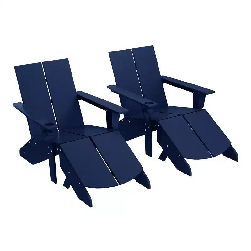 WestinTrends Riviera Set da 4 Pezzi per Esterno in HDPE con Sedie Adirondack Moderne, Poggiapiedi Pieghevoli da Patio e Portabicchieri