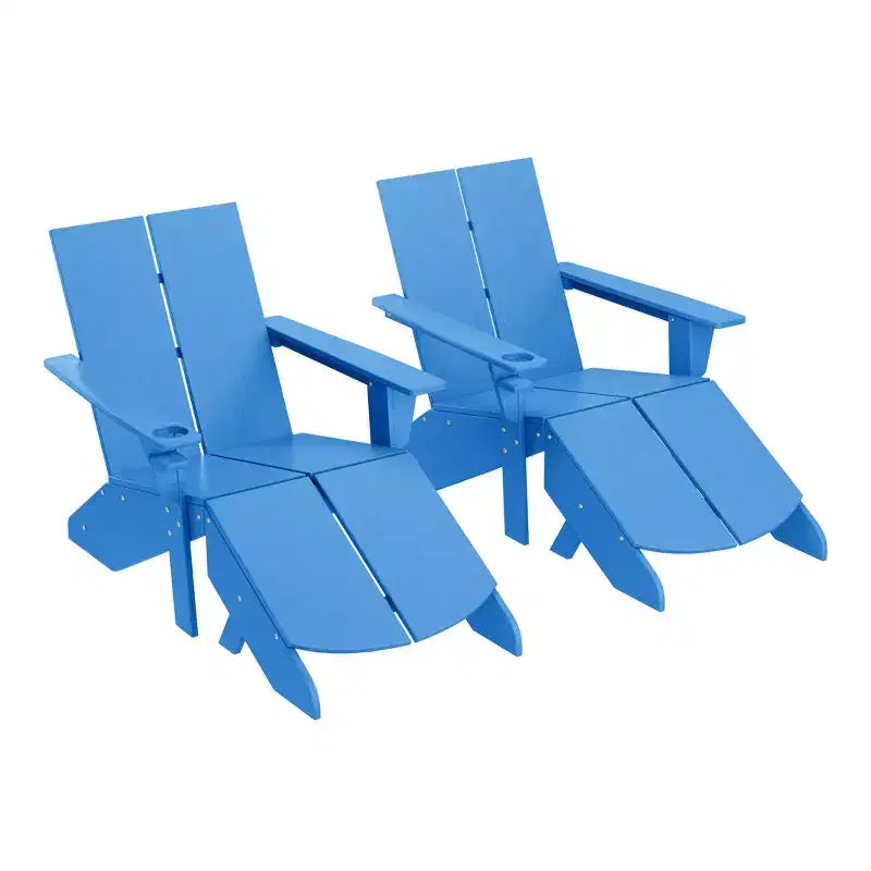 WestinTrends Riviera Set da 4 Pezzi per Esterno in HDPE con Sedie Adirondack Moderne, Poggiapiedi Pieghevoli da Patio e Portabicchieri