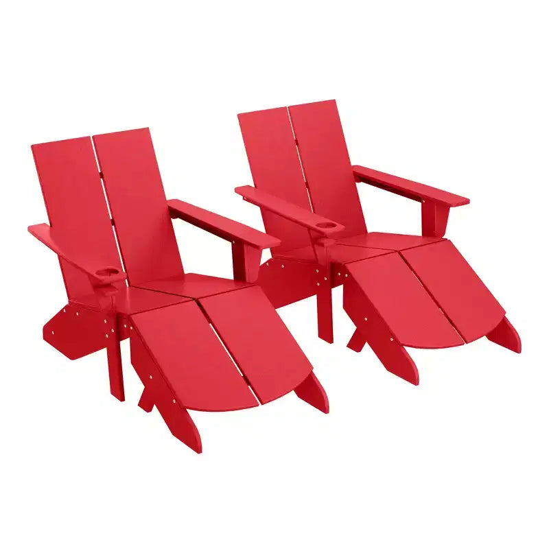 WestinTrends Riviera Set da 4 Pezzi per Esterno in HDPE con Sedie Adirondack Moderne, Poggiapiedi Pieghevoli da Patio e Portabicchieri