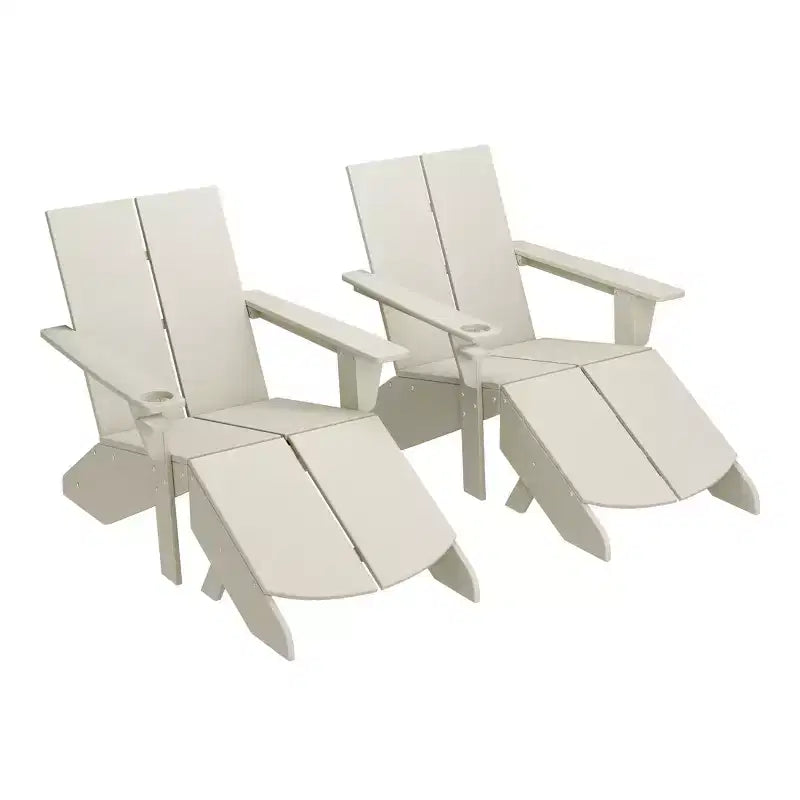WestinTrends Riviera Set da 4 Pezzi per Esterno in HDPE con Sedie Adirondack Moderne, Poggiapiedi Pieghevoli da Patio e Portabicchieri