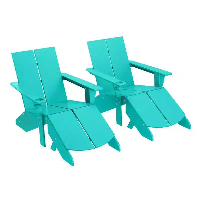WestinTrends Riviera Set da 4 Pezzi per Esterno in HDPE con Sedie Adirondack Moderne, Poggiapiedi Pieghevoli da Patio e Portabicchieri
