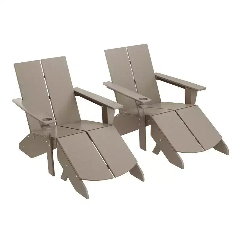 WestinTrends Riviera Set da 4 Pezzi per Esterno in HDPE con Sedie Adirondack Moderne, Poggiapiedi Pieghevoli da Patio e Portabicchieri
